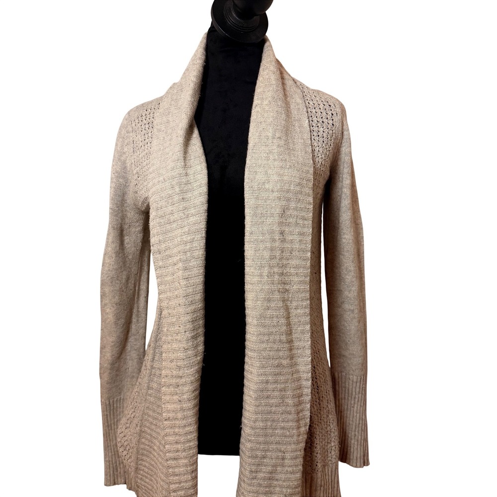 Anthropologie Moth Gray Open Front Cardigan Sweater Knit Long Size S Cotton